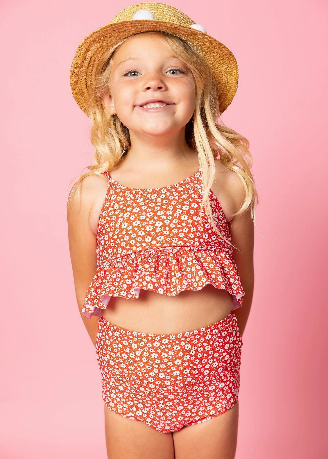 Red Ditsy Floral | Mini Peplum Top