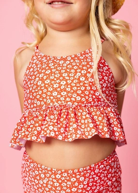 Red Ditsy Floral | Mini Peplum Top cute girls swimsuits, stylish swimwear for girls