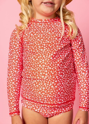 Red Ditsy Floral | Mini Rashguard Top (Unisex) boys summer swimwear, boys rash guard swim sets