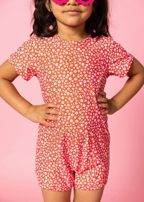 Red Ditsy Floral | Mini Shorties Rashguard (Unisex) cute girls swimsuits, stylish swimwear for girls