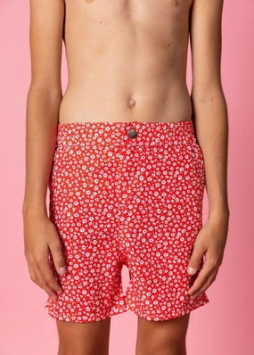 Red Ditsy Floral | Youth Boardies boys summer swimwear, boys rash guard swim sets