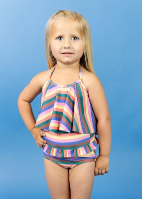 Retro Stripe | Mini Mid-Ruffle Bottoms cute girls swimsuits, stylish swimwear for girls