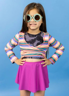 Retro Stripe | Mini Wrap Top Rashguard cute girls swimsuits, stylish swimwear for girls