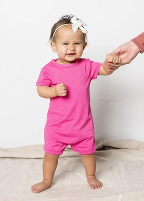 Ribbed Azalea Pink | Baby Shorties Rashguard (Unisex) boys summer swimwear, boys rash guard swim sets