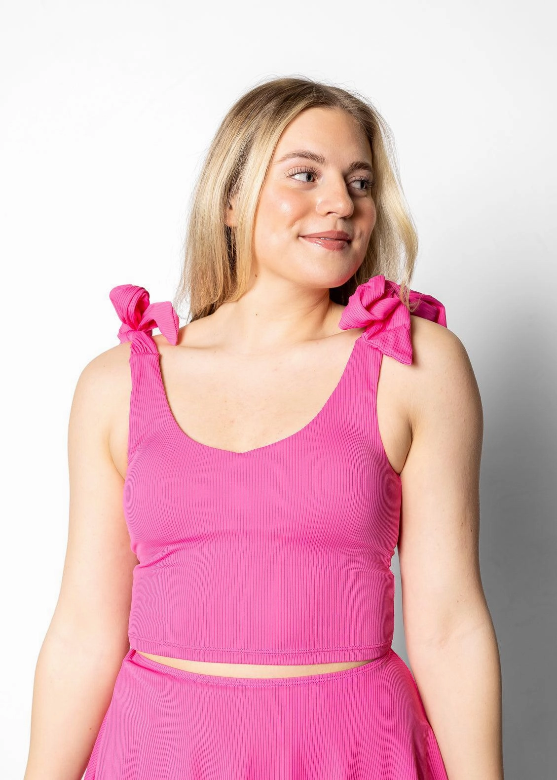 Ribbed Azalea Pink | Knot Top tankini swim tops, adjustable bikini tops