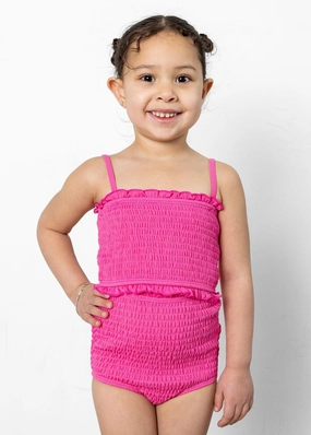 Ribbed Azalea Pink | Mini Bandeau Top cute girls swimsuits, stylish swimwear for girls