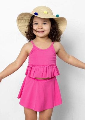 Ribbed Azalea Pink | Mini Detached Short Skirt cute girls swimsuits, stylish swimwear for girls