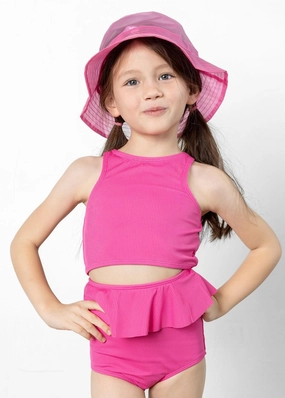 Ribbed Azalea Pink | Mini Racer Back Top cute girls swimsuits, stylish swimwear for girls