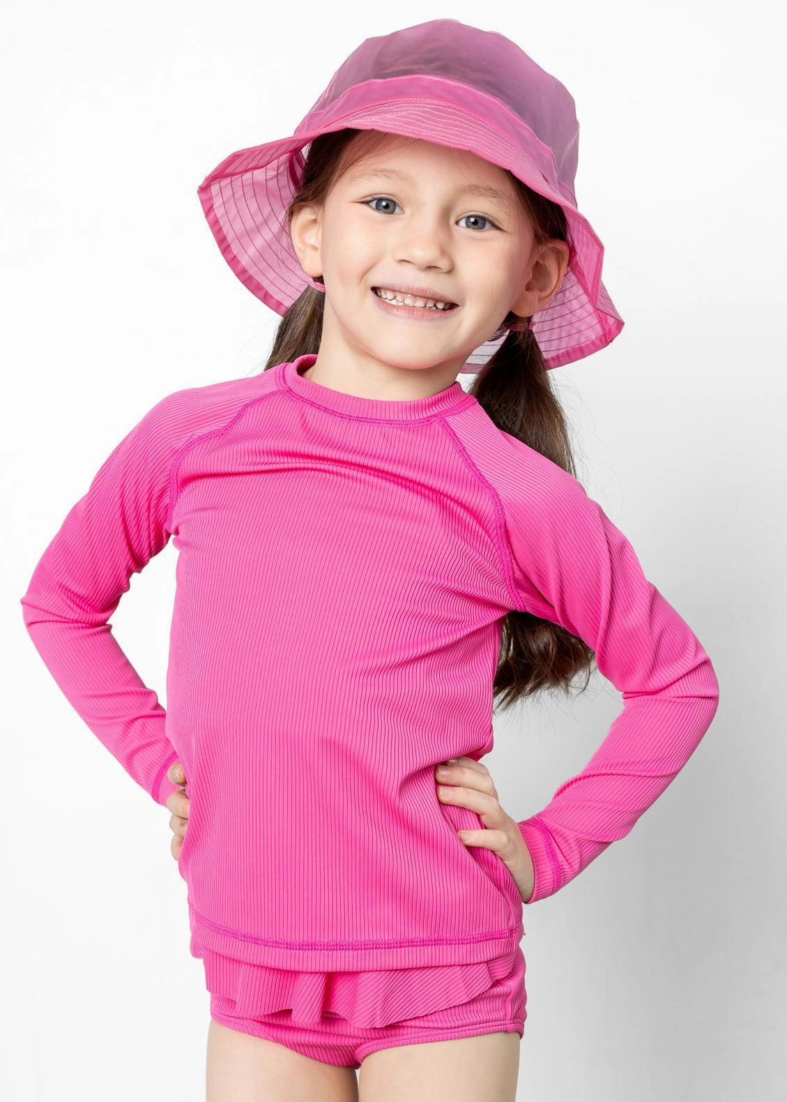 Ribbed Azalea Pink | Mini Rashguard Top (Unisex) boys summer swimwear, boys rash guard swim sets
