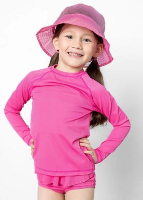 Ribbed Azalea Pink | Mini Rashguard Top (Unisex) boys summer swimwear, boys rash guard swim sets