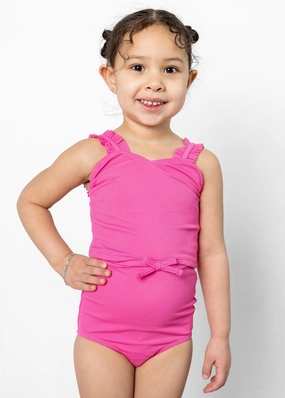 Ribbed Azalea Pink | Mini Ripple Top cute girls swimsuits, stylish swimwear for girls