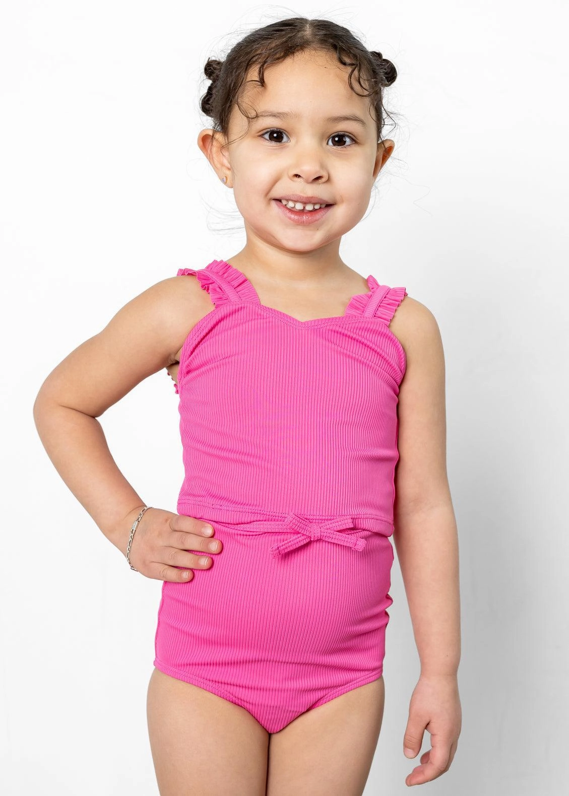 Ribbed Azalea Pink | Mini Ripple Top cute girls swimsuits, stylish swimwear for girls
