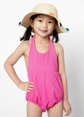 Ribbed Azalea Pink | Mini Romper One-Piece cute girls swimsuits, stylish swimwear for girls