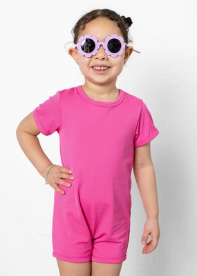 Ribbed Azalea Pink | Mini Shorties Rashguard (Unisex) cute girls swimsuits, stylish swimwear for girls