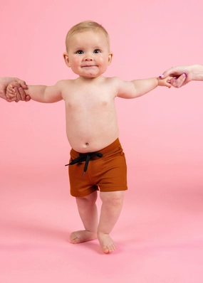 Ribbed Caramel | Baby Euro Shorts boys summer swimwear, boys rash guard swim sets