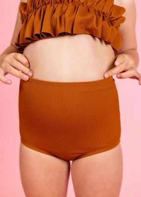 Ribbed Caramel | Mini High-Waisted Bottoms cute girls swimsuits, stylish swimwear for girls