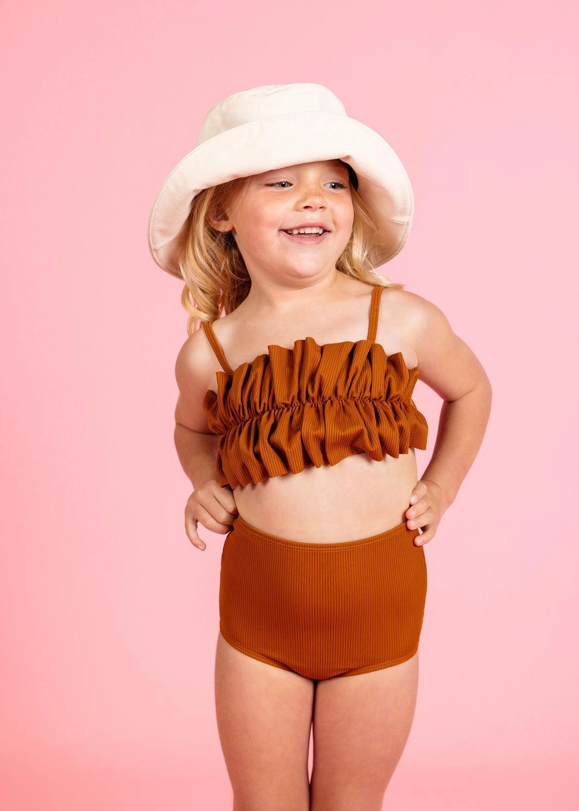 Ribbed Caramel | Mini Oversized Ruffle Top