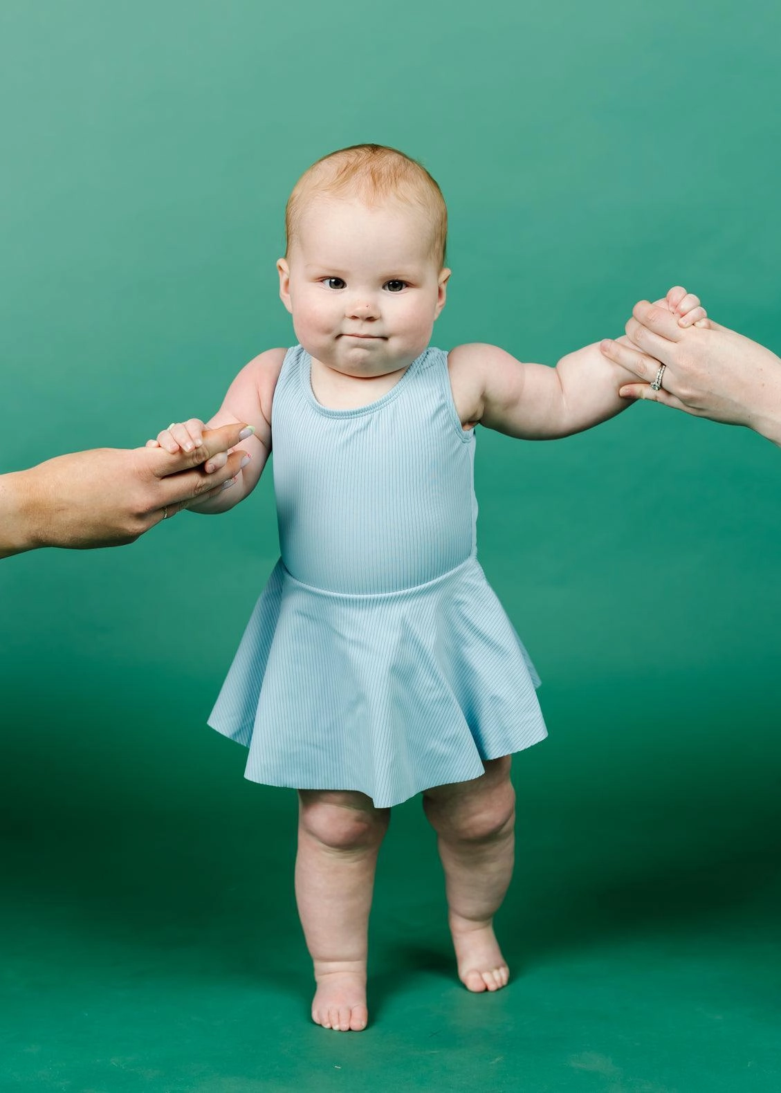 Ribbed Dusty Light Blue | Baby Skirted One-Piece cute girls swimsuits, stylish swimwear for girls