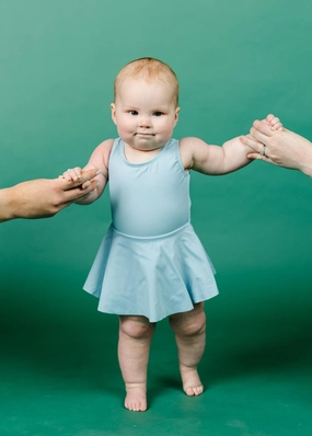Ribbed Dusty Light Blue | Baby Skirted One-Piece cute girls swimsuits, stylish swimwear for girls