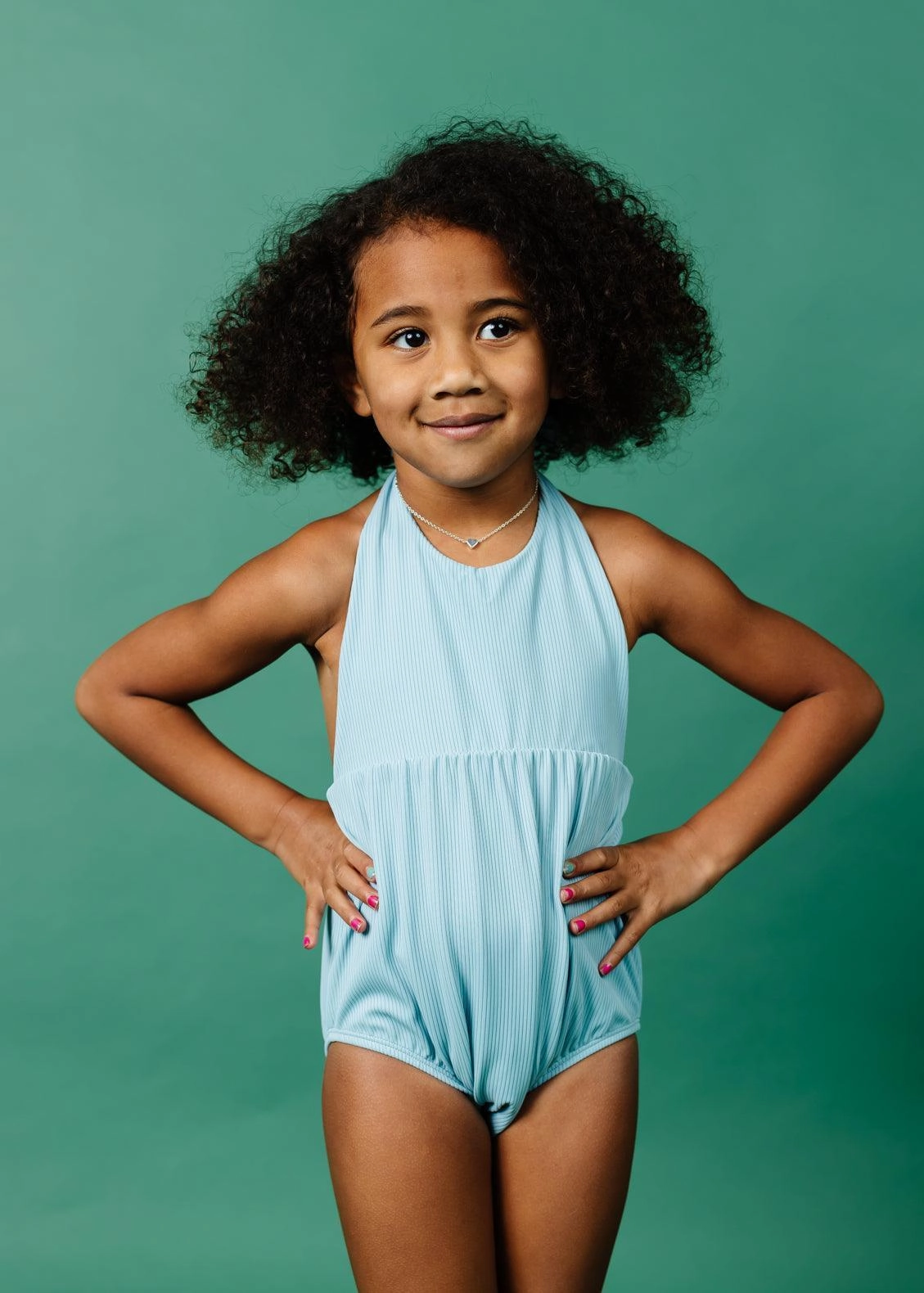 Ribbed Dusty Light Blue | Mini Romper One-Piece cute girls swimsuits, stylish swimwear for girls