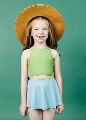 Ribbed Dusty Light Blue | Mini Who Wears Short Skirts cute girls swimsuits, stylish swimwear for girls