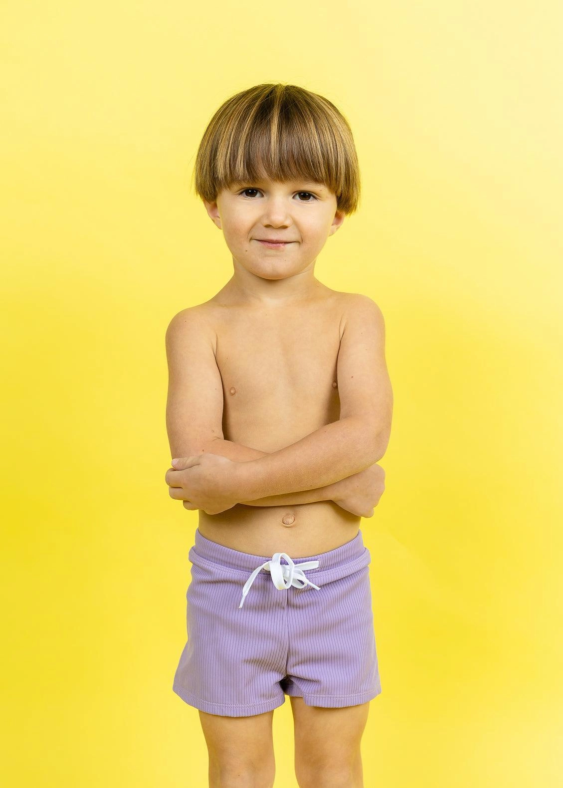 Ribbed Dusty Purple | Mini Euro Shorts boys summer swimwear, boys rash guard swim sets