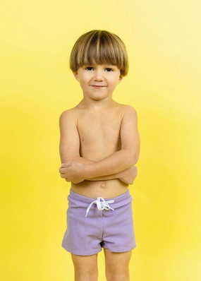 Ribbed Dusty Purple | Mini Euro Shorts boys summer swimwear, boys rash guard swim sets
