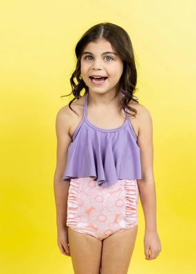 Ribbed Dusty Purple | Mini Swing Top cute girls swimsuits, stylish swimwear for girls