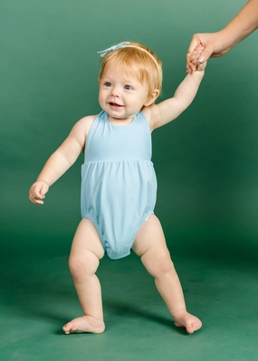 Ribbed Fresh Blue | Baby Romper One-Piece cute girls swimsuits, stylish swimwear for girls