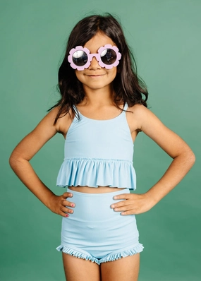 Ribbed Fresh Blue | Mini All Ruffled Up Bottoms cute girls swimsuits, stylish swimwear for girls