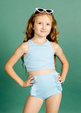 Ribbed Fresh Blue | Mini Racer Back Top cute girls swimsuits, stylish swimwear for girls