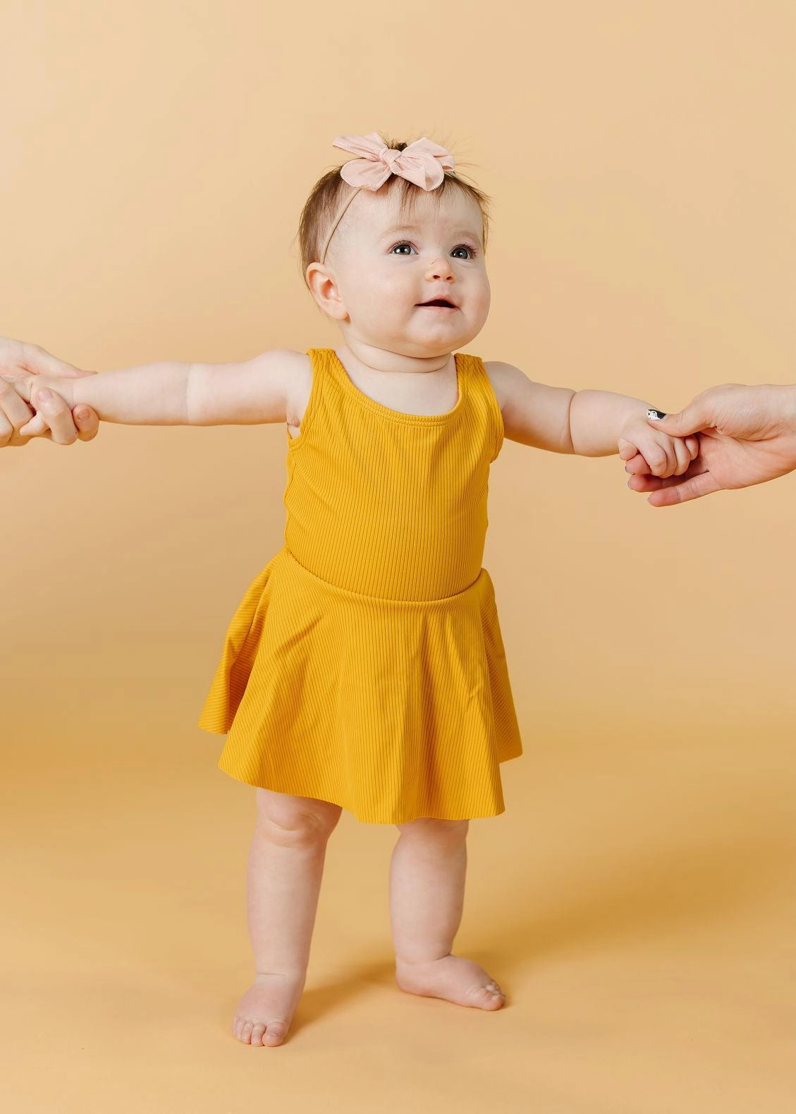 Ribbed Golden | Baby Skirted One-Piece cute girls swimsuits, stylish swimwear for girls