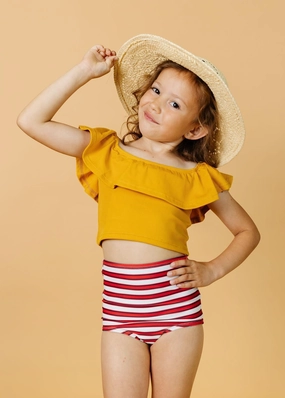 Ribbed Golden | Mini Ruffled Around Top cute girls swimsuits, stylish swimwear for girls