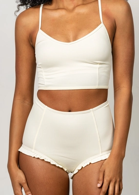 Ribbed Ivory | All Ruffled Up Bottoms elastic waistband swim bottoms, mix-and-match bikini bottoms