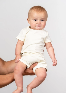 Ribbed Ivory | Baby Shorties Rashguard (Unisex) boys summer swimwear, boys rash guard swim sets
