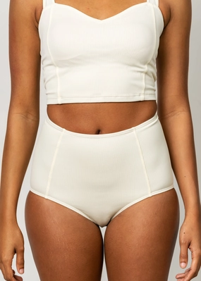 Ribbed Ivory | High-Waisted Bottoms elastic waistband swim bottoms, mix-and-match bikini bottoms