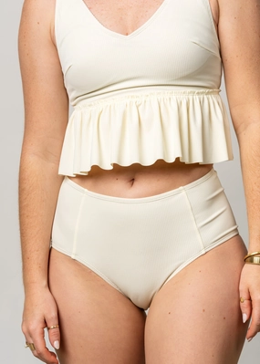 Ribbed Ivory | Mid-Rise Bottoms elastic waistband swim bottoms, mix-and-match bikini bottoms