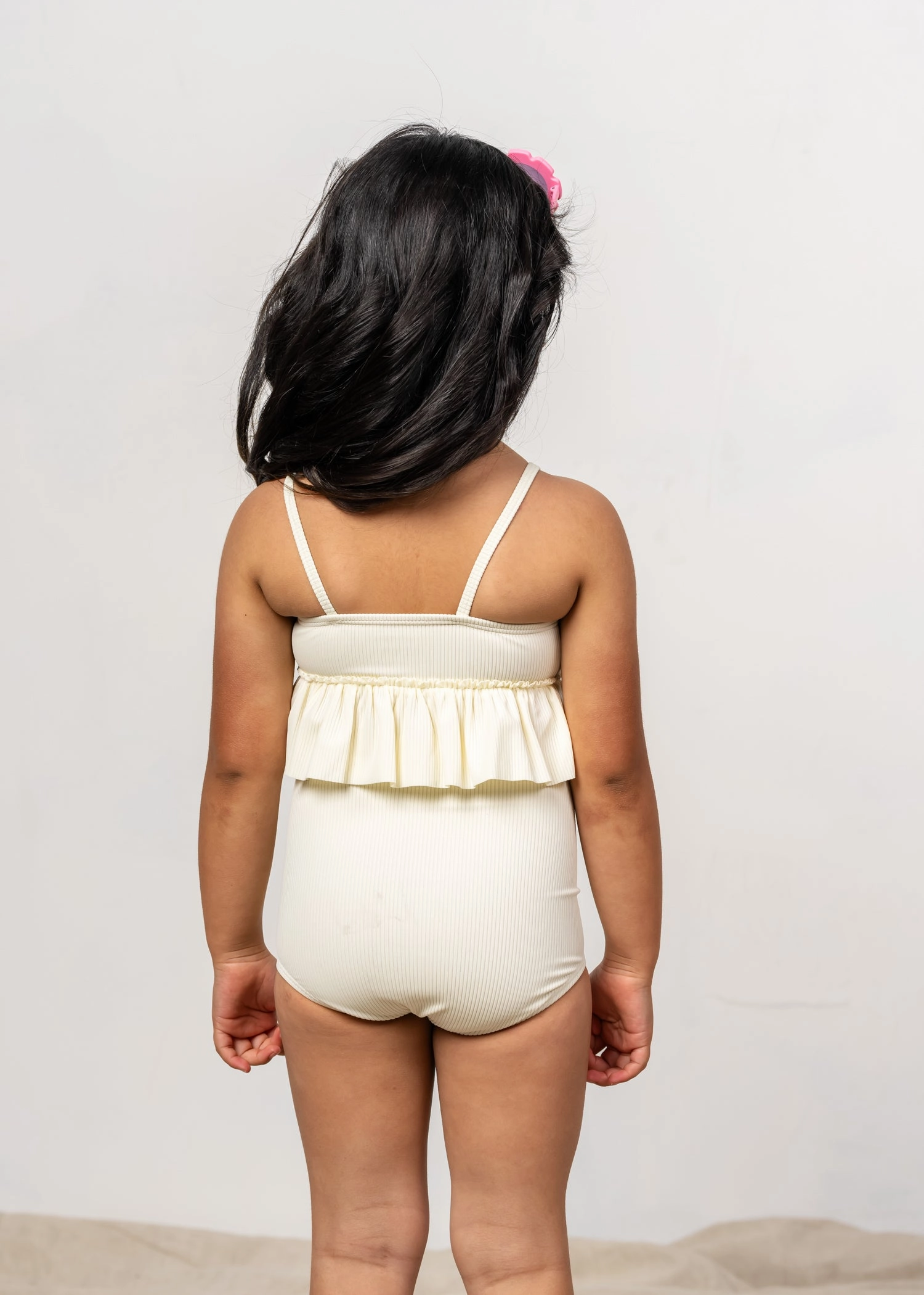 Ribbed Ivory | Mini Down in Front Ruffle Bottoms
