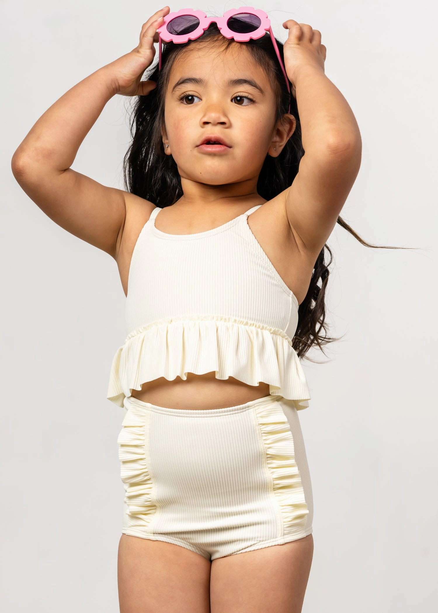 Ribbed Ivory | Mini Down in Front Ruffle Bottoms