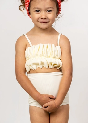 Ribbed Ivory | Mini Oversized Ruffle Top cute girls swimsuits, stylish swimwear for girls