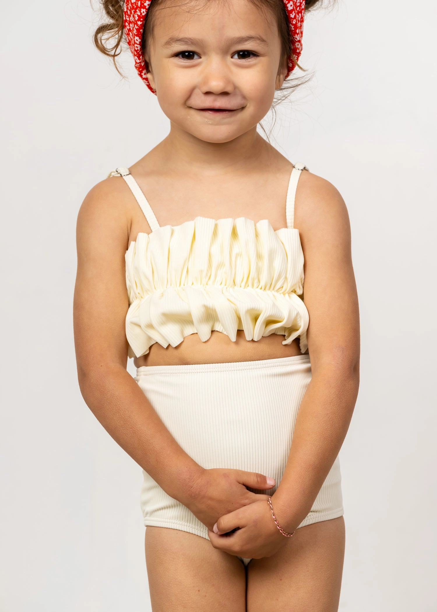Ribbed Ivory | Mini Oversized Ruffle Top cute girls swimsuits, stylish swimwear for girls