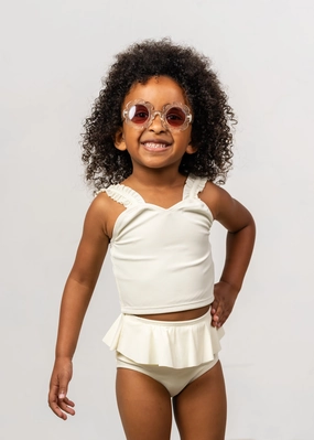 Ribbed Ivory | Mini Peplum Bottoms cute girls swimsuits, stylish swimwear for girls