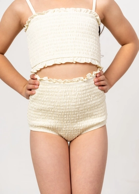 Ribbed Ivory | Mini Smocked Bottoms cute girls swimsuits, stylish swimwear for girls