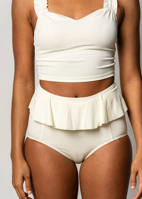 Ribbed Ivory | Peplum Bottoms elastic waistband swim bottoms, mix-and-match bikini bottoms