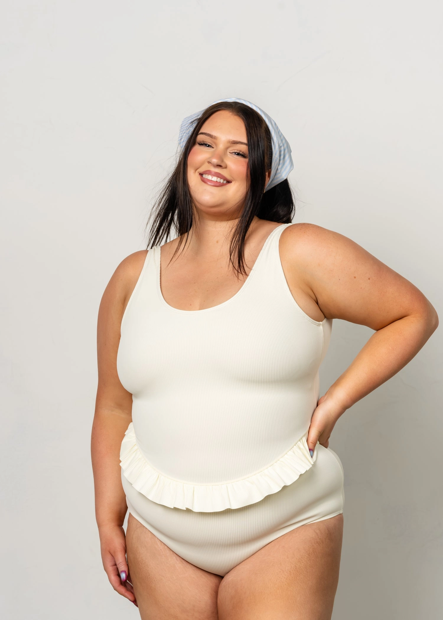 Ribbed Ivory | Skirted One-Piece