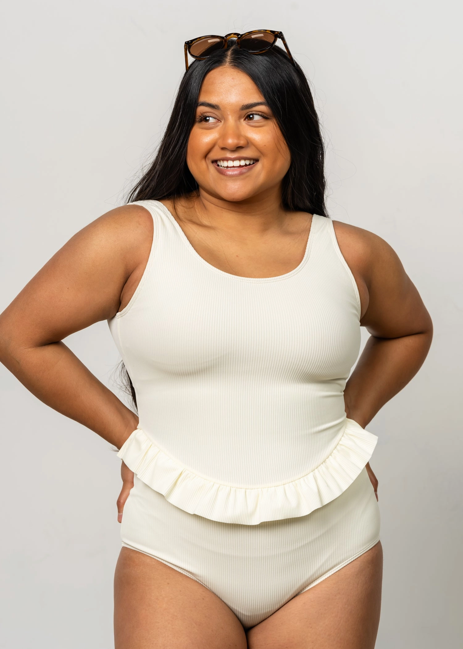 Ribbed Ivory | Skirted One-Piece