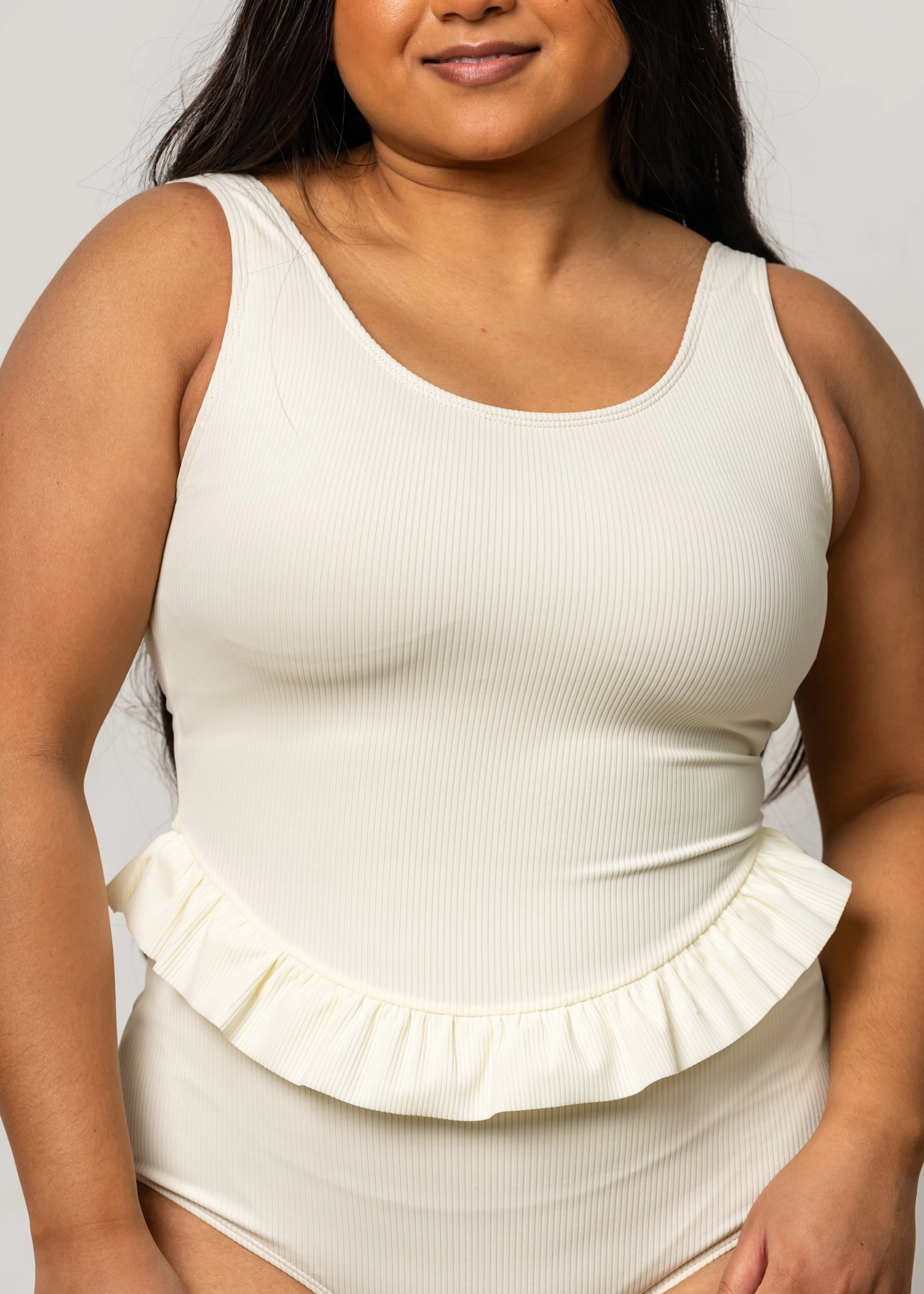 Ribbed Ivory | Skirted One-Piece