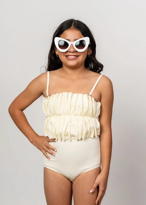 Ribbed Ivory | Youth Bow Bottoms cute girls swimsuits, stylish swimwear for girls