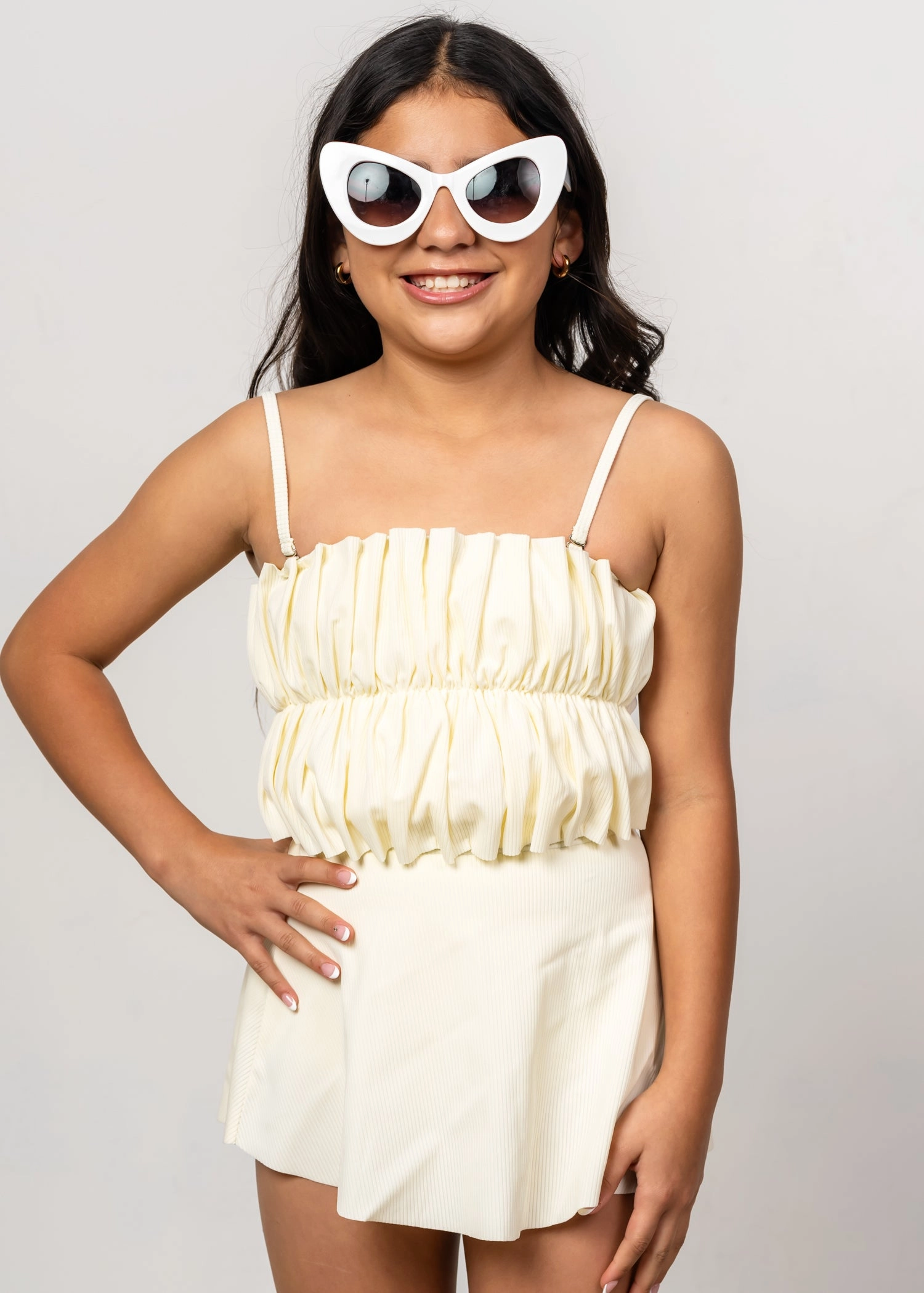 Ribbed Ivory | Youth Oversized Ruffle Top