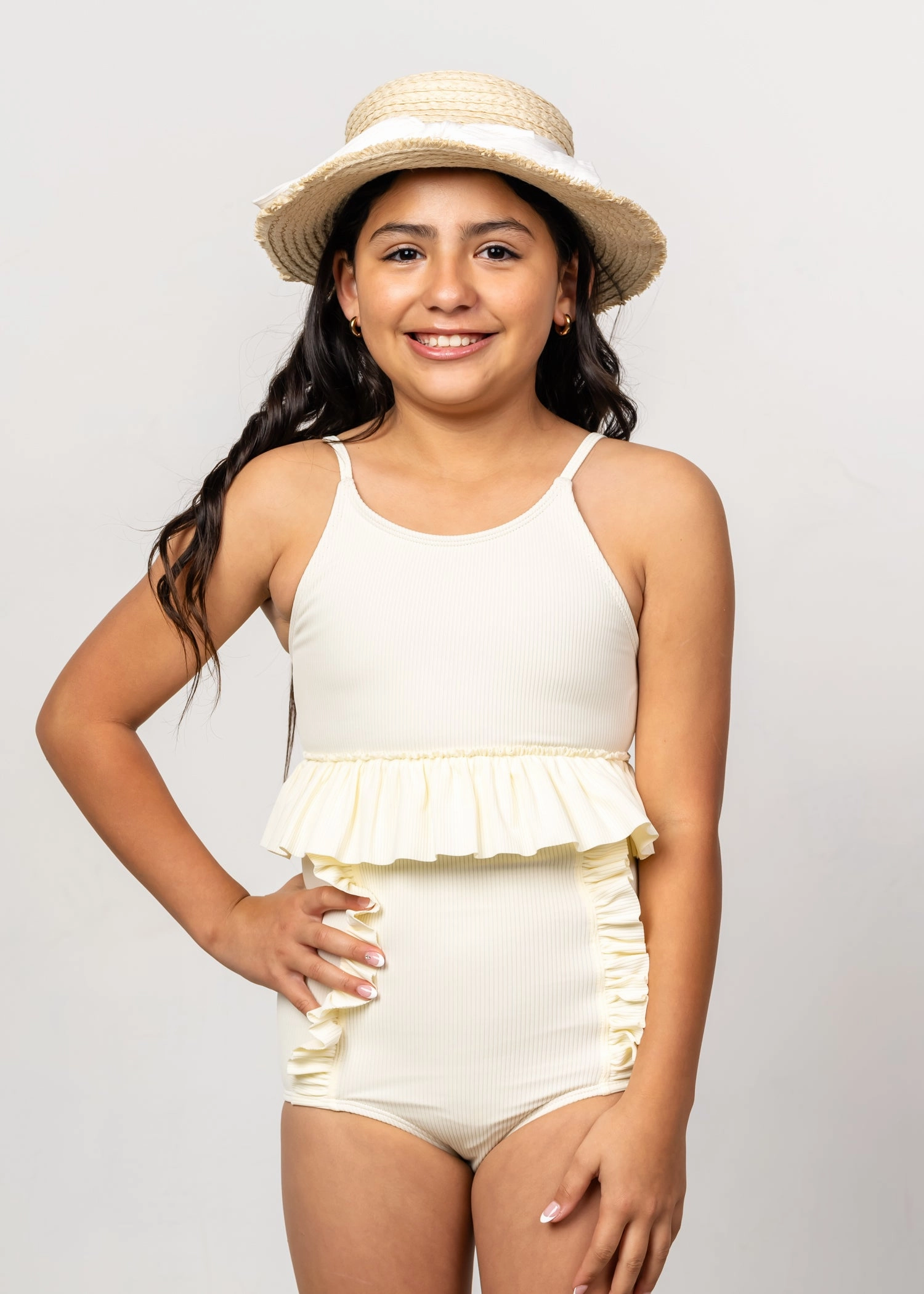 Ribbed Ivory | Youth Peplum Top